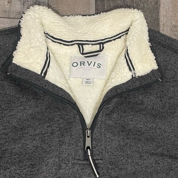 Orvis Pullover Sweater Sherpa Lined 1/4 Zip Warm Gray Men’s Size M - Picture 5 of 10